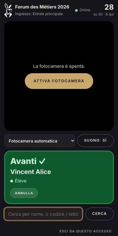 Lo scanner di Holadoor su un telefono: biglietto valido, la persona può entrare