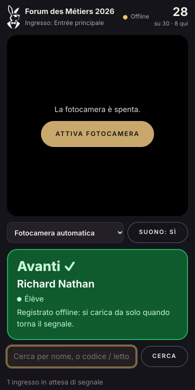 Lo scanner offline: l’ingresso è salvato e verrà inviato al ritorno della rete