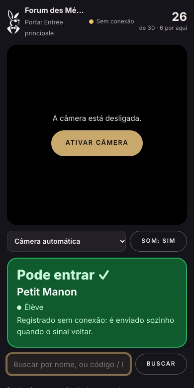 O leitor sem conexão, com uma entrada aguardando envio